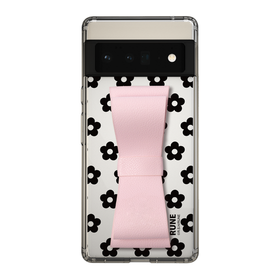 Slim Protection Case - STAND & RING RIBBON Sakura Pink［ Rune Naito - RUNE Flower - Black ］