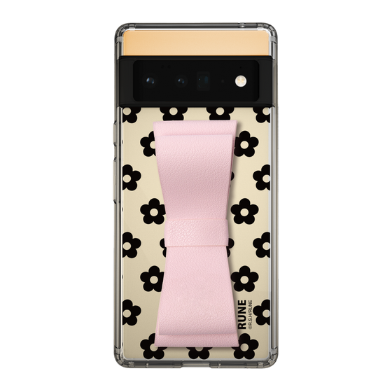 Slim Protection Case - STAND & RING RIBBON Sakura Pink［ Rune Naito - RUNE Flower - Black ］
