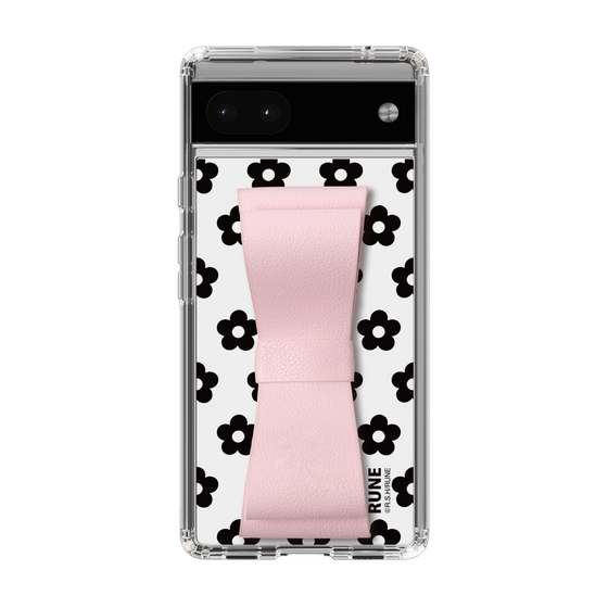 Slim Protection Case - STAND & RING RIBBON Sakura Pink［ Rune Naito - RUNE Flower - Black ］