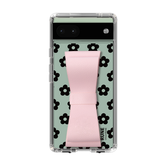 Slim Protection Case - STAND & RING RIBBON Sakura Pink［ Rune Naito - RUNE Flower - Black ］