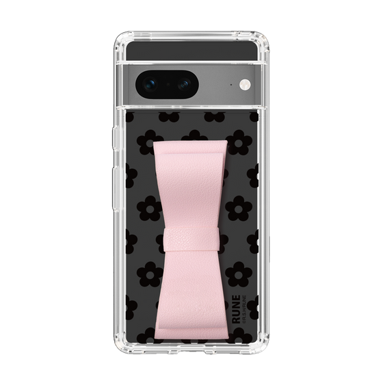 Slim Protection Case - STAND & RING RIBBON Sakura Pink［ Rune Naito - RUNE Flower - Black ］