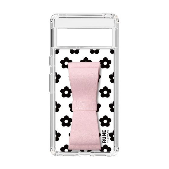 Slim Protection Case - STAND & RING RIBBON Sakura Pink［ Rune Naito - RUNE Flower - Black ］