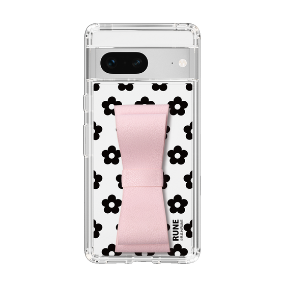 Slim Protection Case - STAND & RING RIBBON Sakura Pink［ Rune Naito - RUNE Flower - Black ］