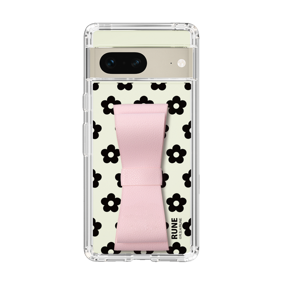 Slim Protection Case - STAND & RING RIBBON Sakura Pink［ Rune Naito - RUNE Flower - Black ］