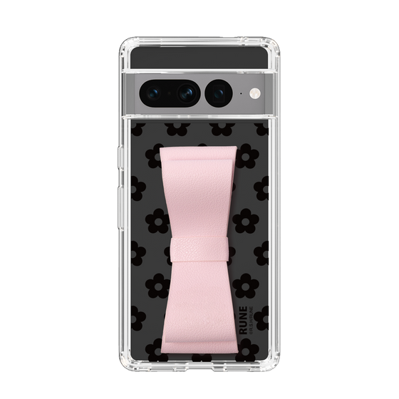 Slim Protection Case - STAND & RING RIBBON Sakura Pink［ Rune Naito - RUNE Flower - Black ］