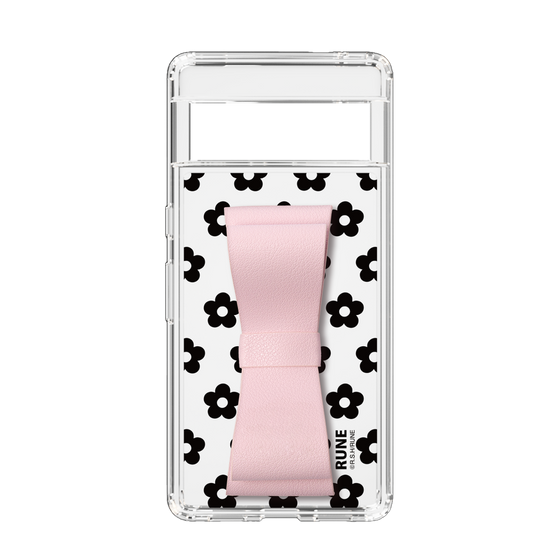 Slim Protection Case - STAND & RING RIBBON Sakura Pink［ Rune Naito - RUNE Flower - Black ］