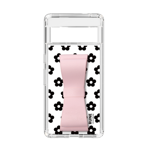 Slim Protection Case - STAND & RING RIBBON Sakura Pink［ Rune Naito - RUNE Flower - Black ］