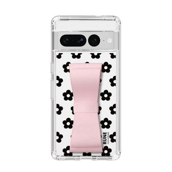Slim Protection Case - STAND & RING RIBBON Sakura Pink［ Rune Naito - RUNE Flower - Black ］
