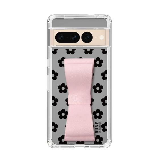Slim Protection Case - STAND & RING RIBBON Sakura Pink［ Rune Naito - RUNE Flower - Black ］