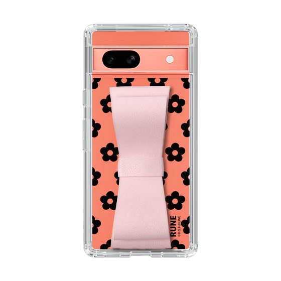 Slim Protection Case - STAND & RING RIBBON Sakura Pink［ Rune Naito - RUNE Flower - Black ］