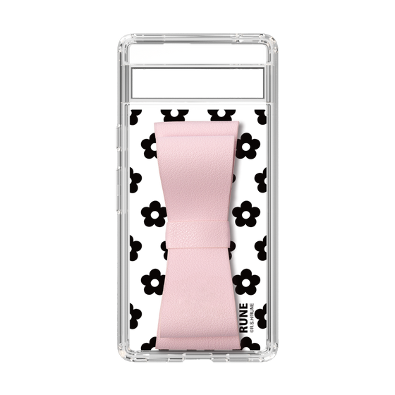 Slim Protection Case - STAND & RING RIBBON Sakura Pink［ Rune Naito - RUNE Flower - Black ］