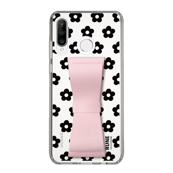 Slim Protection Case - STAND & RING RIBBON Sakura Pink［ Rune Naito - RUNE Flower - Black ］