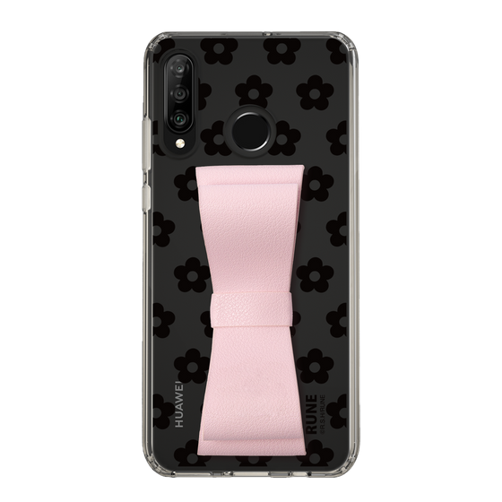 Slim Protection Case - STAND & RING RIBBON Sakura Pink［ Rune Naito - RUNE Flower - Black ］