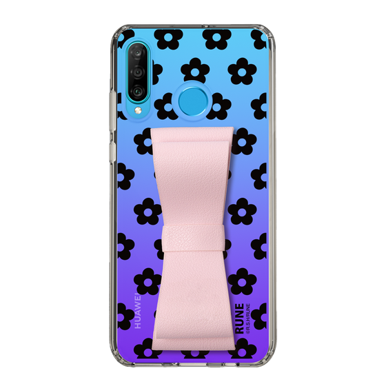 Slim Protection Case - STAND & RING RIBBON Sakura Pink［ Rune Naito - RUNE Flower - Black ］