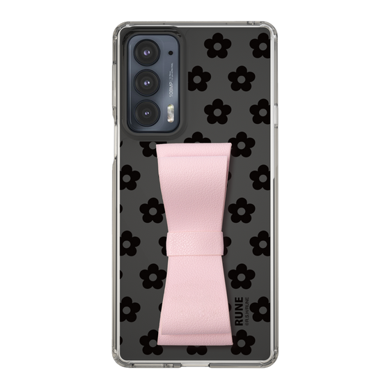 Slim Protection Case - STAND & RING RIBBON Sakura Pink［ Rune Naito - RUNE Flower - Black ］