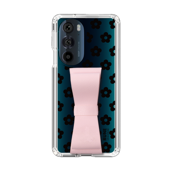Slim Protection Case - STAND & RING RIBBON Sakura Pink［ Rune Naito - RUNE Flower - Black ］