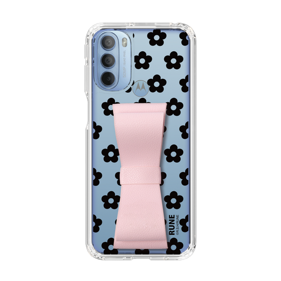 Slim Protection Case - STAND & RING RIBBON Sakura Pink［ Rune Naito - RUNE Flower - Black ］