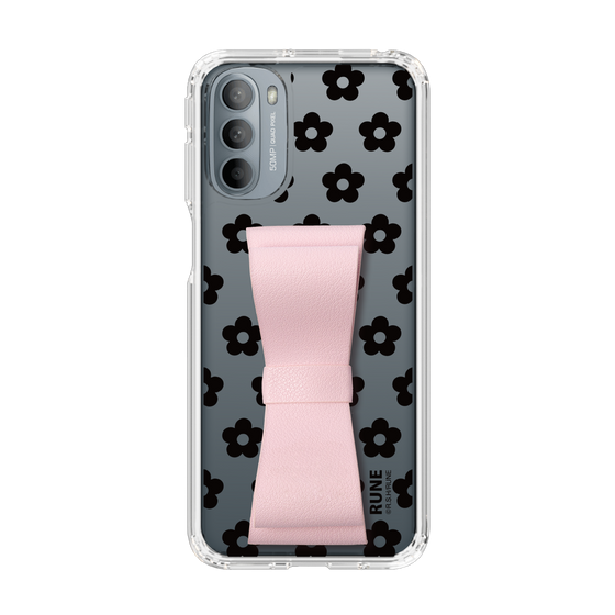 Slim Protection Case - STAND & RING RIBBON Sakura Pink［ Rune Naito - RUNE Flower - Black ］