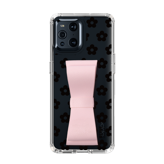 Slim Protection Case - STAND & RING RIBBON Sakura Pink［ Rune Naito - RUNE Flower - Black ］