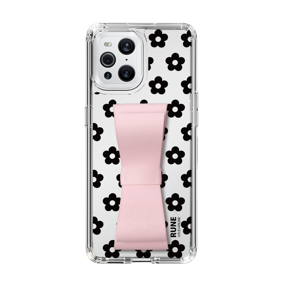 Slim Protection Case - STAND & RING RIBBON Sakura Pink［ Rune Naito - RUNE Flower - Black ］