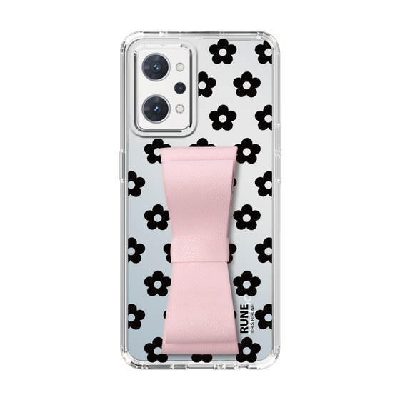 Slim Protection Case - STAND & RING RIBBON Sakura Pink［ Rune Naito - RUNE Flower - Black ］