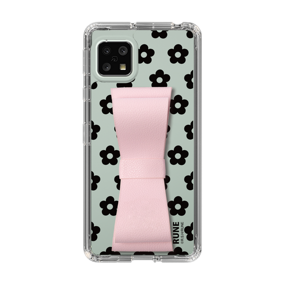 Slim Protection Case - STAND & RING RIBBON Sakura Pink［ Rune Naito - RUNE Flower - Black ］