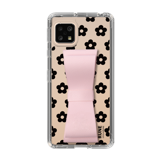 Slim Protection Case - STAND & RING RIBBON Sakura Pink［ Rune Naito - RUNE Flower - Black ］