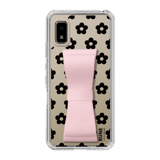 Slim Protection Case - STAND & RING RIBBON Sakura Pink［ Rune Naito - RUNE Flower - Black ］