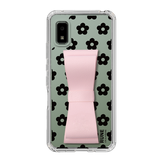 Slim Protection Case - STAND & RING RIBBON Sakura Pink［ Rune Naito - RUNE Flower - Black ］