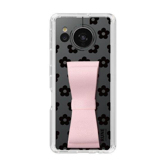 Slim Protection Case - STAND & RING RIBBON Sakura Pink［ Rune Naito - RUNE Flower - Black ］