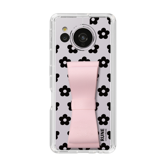 Slim Protection Case - STAND & RING RIBBON Sakura Pink［ Rune Naito - RUNE Flower - Black ］