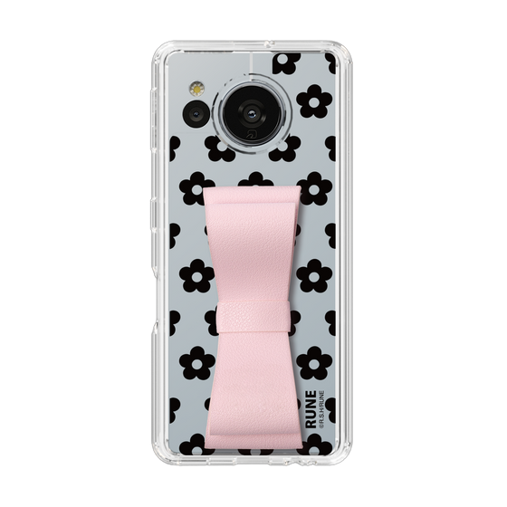 Slim Protection Case - STAND & RING RIBBON Sakura Pink［ Rune Naito - RUNE Flower - Black ］
