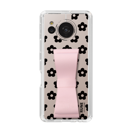 Slim Protection Case - STAND & RING RIBBON Sakura Pink［ Rune Naito - RUNE Flower - Black ］