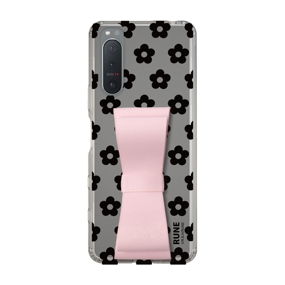 Slim Protection Case - STAND & RING RIBBON Sakura Pink［ Rune Naito - RUNE Flower - Black ］
