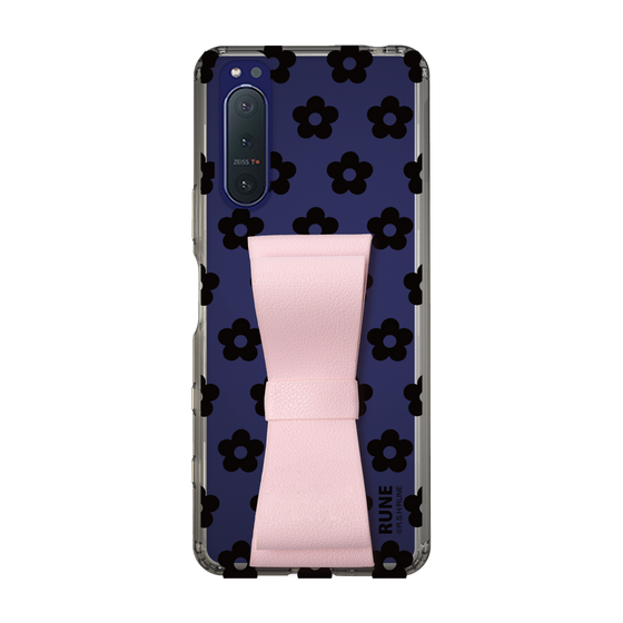 Slim Protection Case - STAND & RING RIBBON Sakura Pink［ Rune Naito - RUNE Flower - Black ］