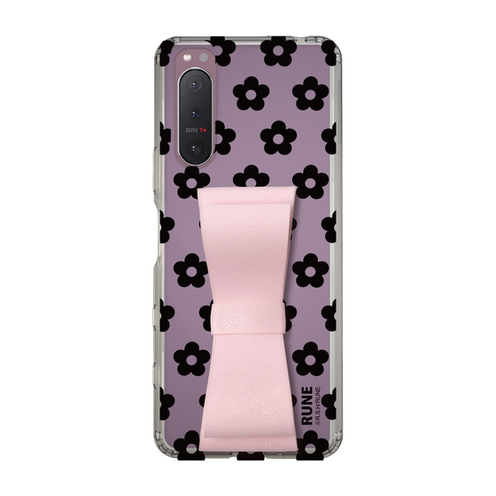 Slim Protection Case - STAND & RING RIBBON Sakura Pink［ Rune Naito - RUNE Flower - Black ］