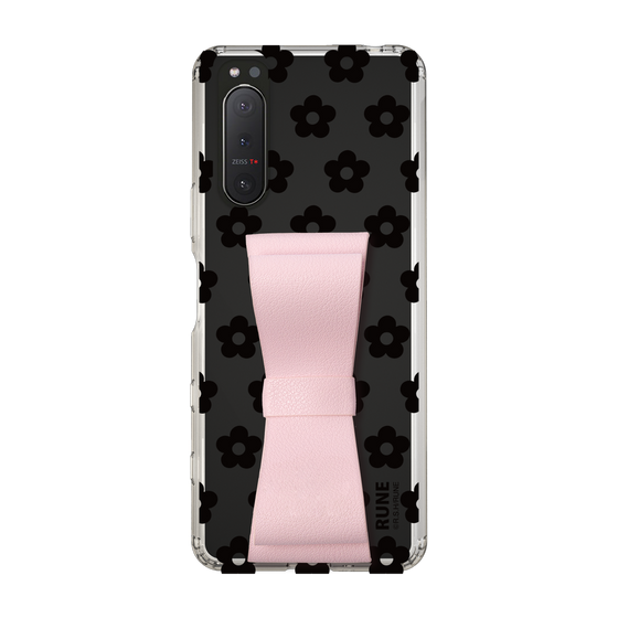 Slim Protection Case - STAND & RING RIBBON Sakura Pink［ Rune Naito - RUNE Flower - Black ］