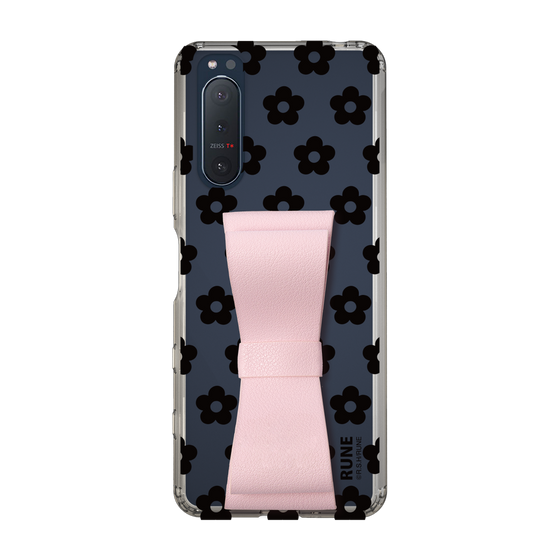 Slim Protection Case - STAND & RING RIBBON Sakura Pink［ Rune Naito - RUNE Flower - Black ］