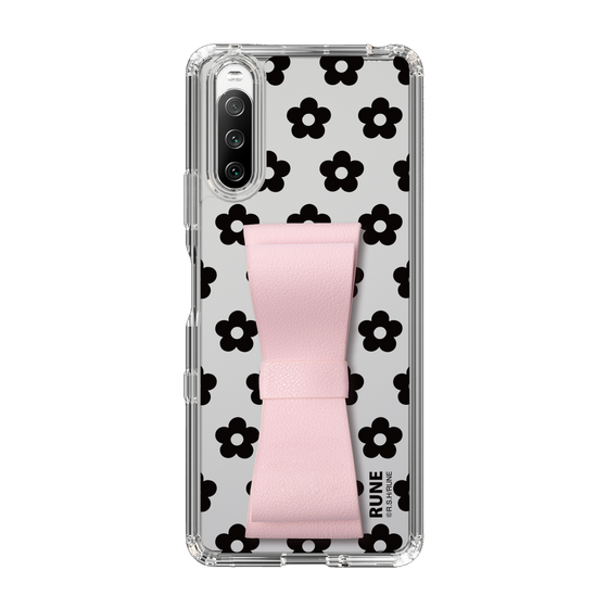 Slim Protection Case - STAND & RING RIBBON Sakura Pink［ Rune Naito - RUNE Flower - Black ］