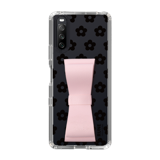 Slim Protection Case - STAND & RING RIBBON Sakura Pink［ Rune Naito - RUNE Flower - Black ］
