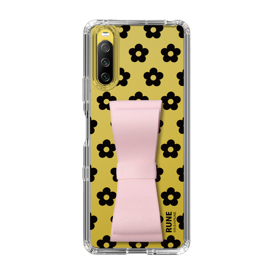 Slim Protection Case - STAND & RING RIBBON Sakura Pink［ Rune Naito - RUNE Flower - Black ］