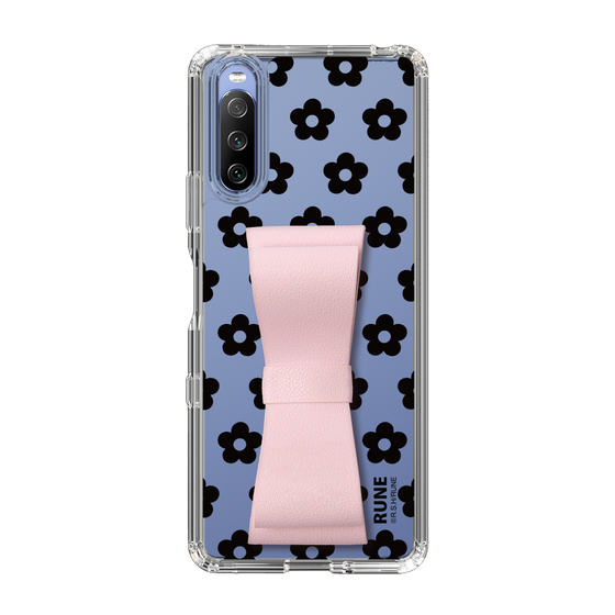 Slim Protection Case - STAND & RING RIBBON Sakura Pink［ Rune Naito - RUNE Flower - Black ］