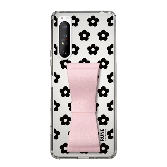 Slim Protection Case - STAND & RING RIBBON Sakura Pink［ Rune Naito - RUNE Flower - Black ］
