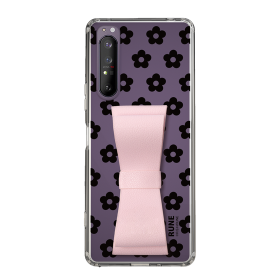 Slim Protection Case - STAND & RING RIBBON Sakura Pink［ Rune Naito - RUNE Flower - Black ］