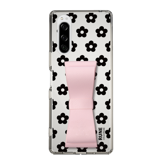 Slim Protection Case - STAND & RING RIBBON Sakura Pink［ Rune Naito - RUNE Flower - Black ］