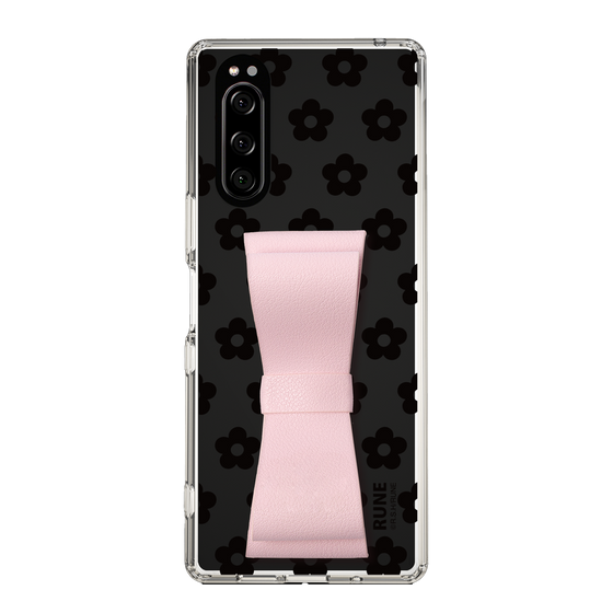 Slim Protection Case - STAND & RING RIBBON Sakura Pink［ Rune Naito - RUNE Flower - Black ］