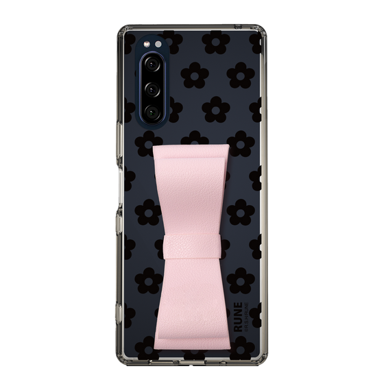 Slim Protection Case - STAND & RING RIBBON Sakura Pink［ Rune Naito - RUNE Flower - Black ］