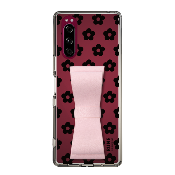 Slim Protection Case - STAND & RING RIBBON Sakura Pink［ Rune Naito - RUNE Flower - Black ］