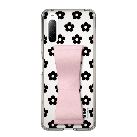 Slim Protection Case - STAND & RING RIBBON Sakura Pink［ Rune Naito - RUNE Flower - Black ］