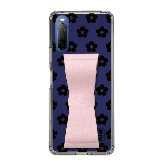 Slim Protection Case - STAND & RING RIBBON Sakura Pink［ Rune Naito - RUNE Flower - Black ］